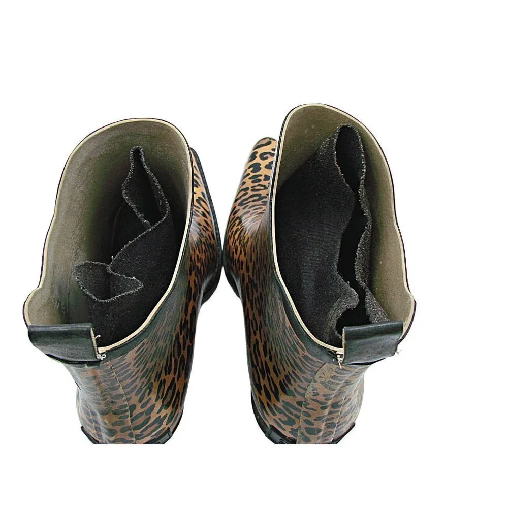 CORKYS Womens Girls Black Brown Leopard Print Cowgirl Ankle Rainboots Size US 5